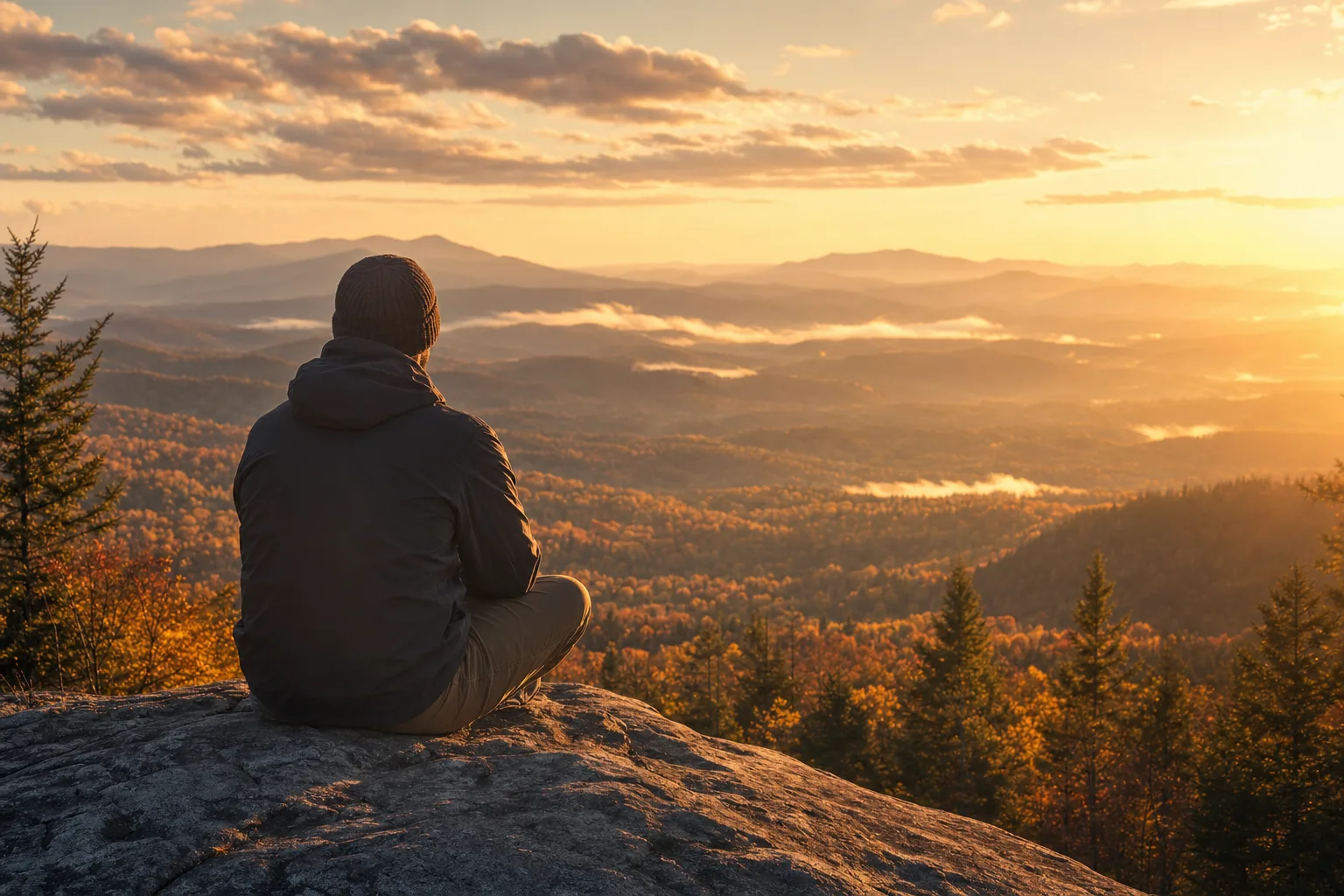 A solitary figure overlooking a valley