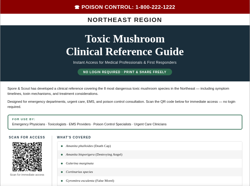 Toxic Mushroom Clinical Reference flyer — current design, browse by region